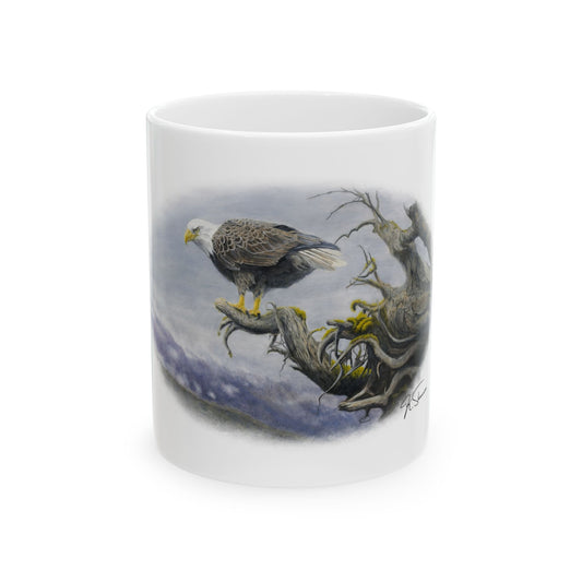 Eagle Perch Ceramic Mug — Wildlife Art Coffee Cup (11oz & 15oz)