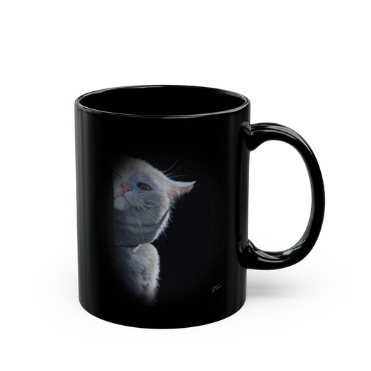 Black Cat Portrait Mug - Artistic Moody Feline Coffee Cup (11oz, 15oz)