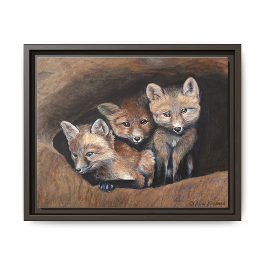Framed Fox Kit Canvas Print — Wildlife Nursery Wall Art