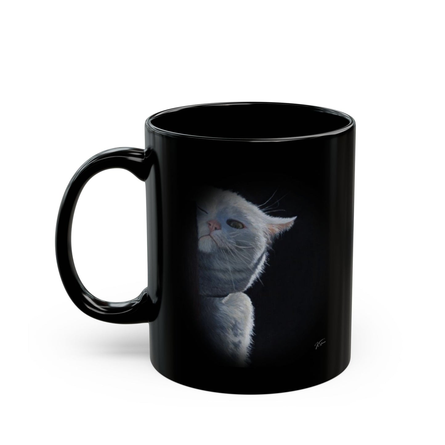 Black Cat Portrait Mug - Artistic Moody Feline Coffee Cup (11oz, 15oz)