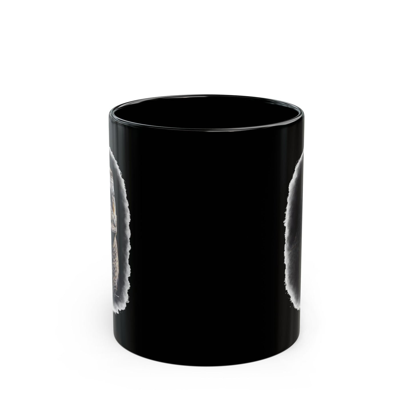 Owl Portrait Black Mug — Detailed Barred Owl Coffee Cup (11oz & 15oz)