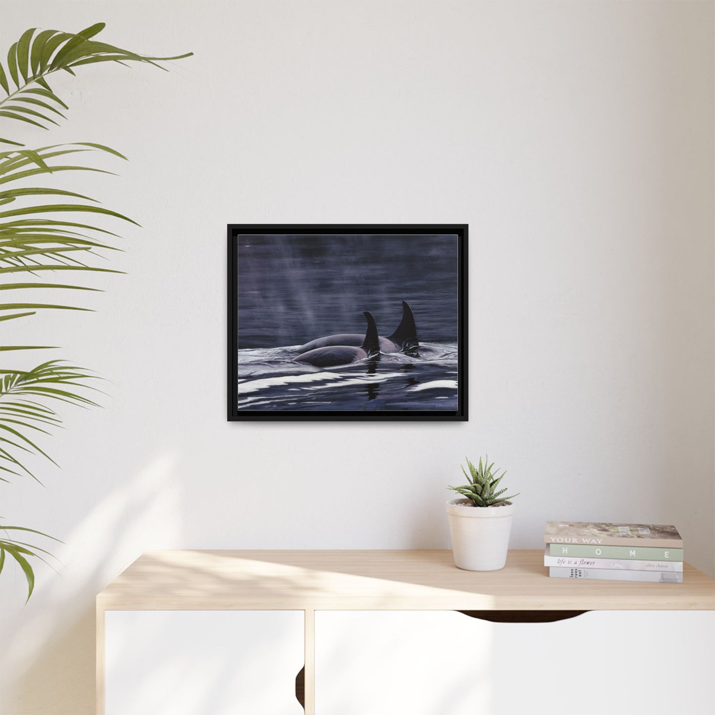 Orca Pod Matte Framed Canvas Print — Whale Ocean Photography Wall Art