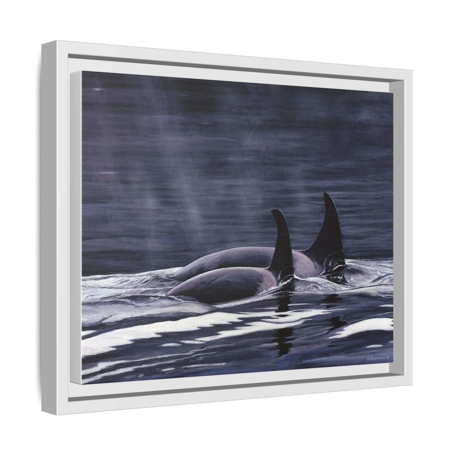 Orca Pod Matte Framed Canvas Print — Whale Ocean Photography Wall Art