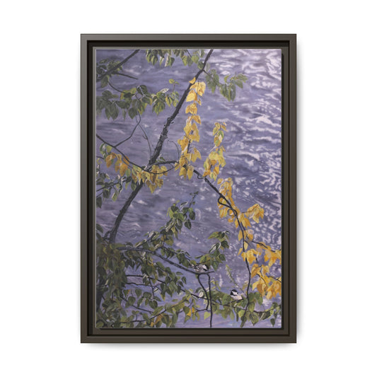 Framed Matte Canvas Print — Autumn Branches Over Lavender Water