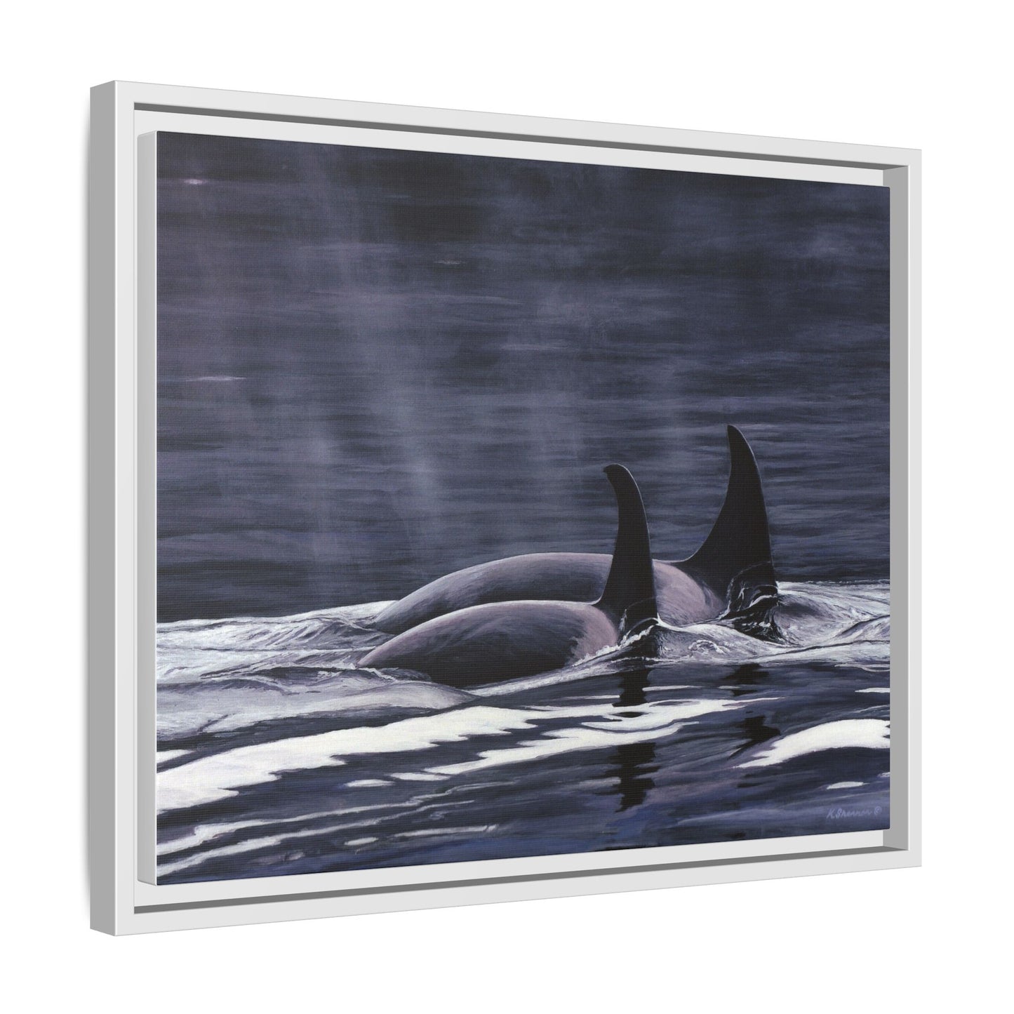 Orca Pod Matte Framed Canvas Print — Whale Ocean Photography Wall Art