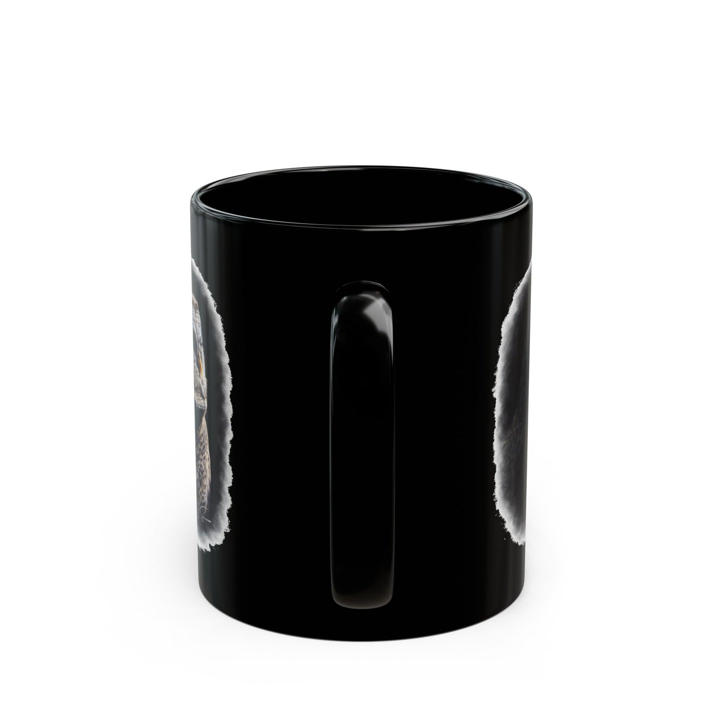 Owl Portrait Black Mug — Detailed Barred Owl Coffee Cup (11oz & 15oz)