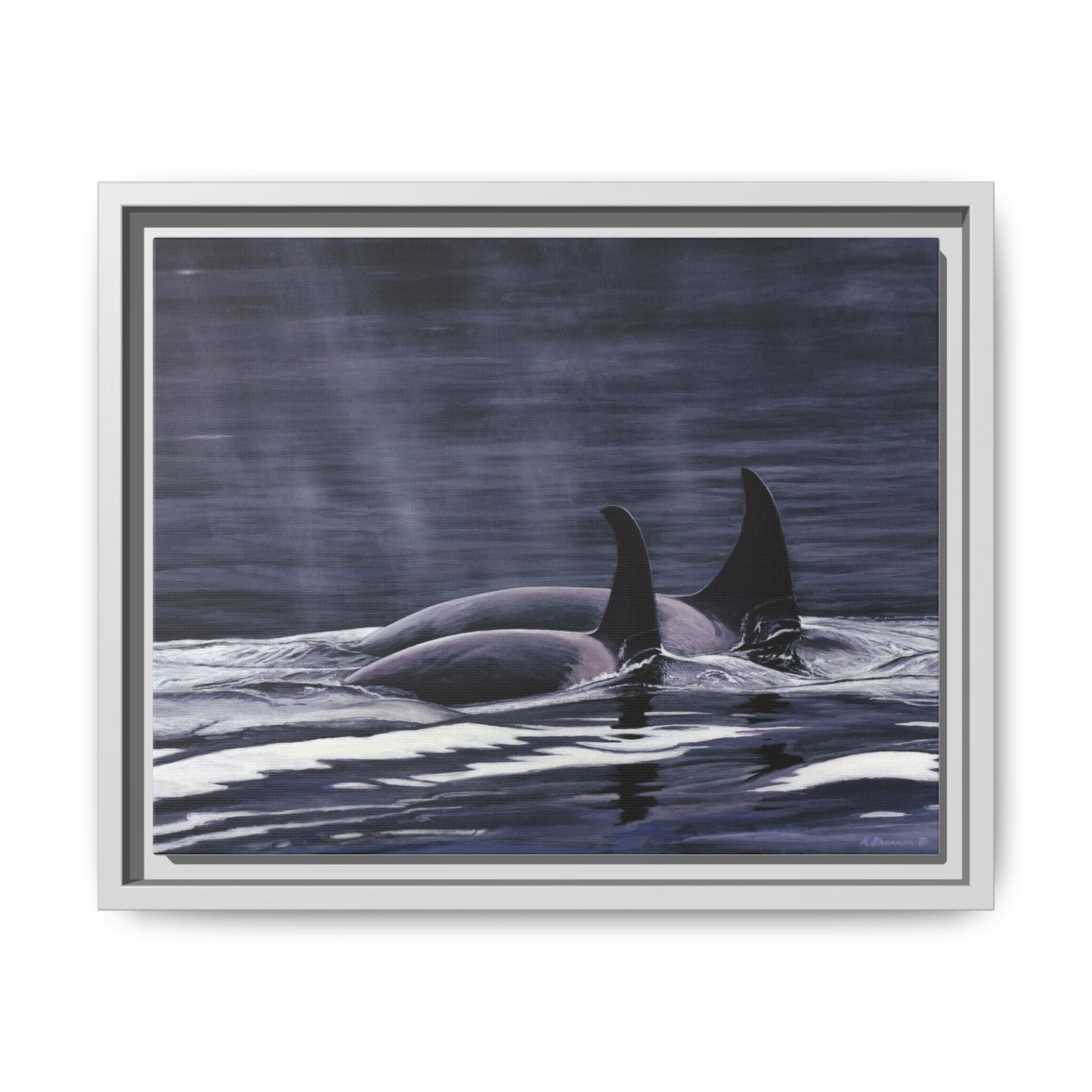 Orca Pod Matte Framed Canvas Print — Whale Ocean Photography Wall Art