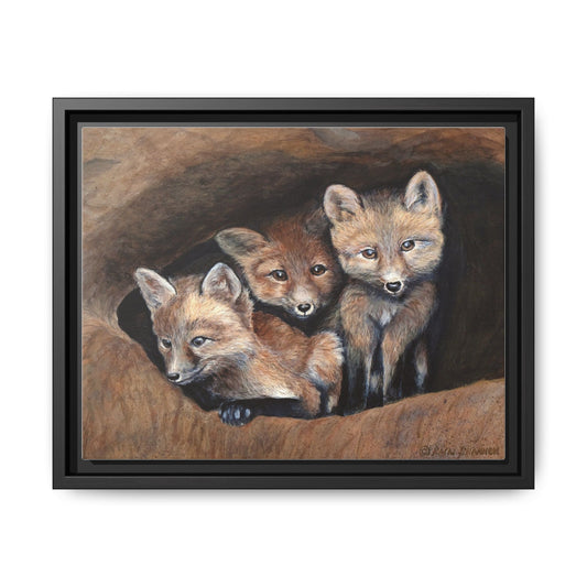 Framed Fox Kit Canvas Print — Wildlife Nursery Wall Art