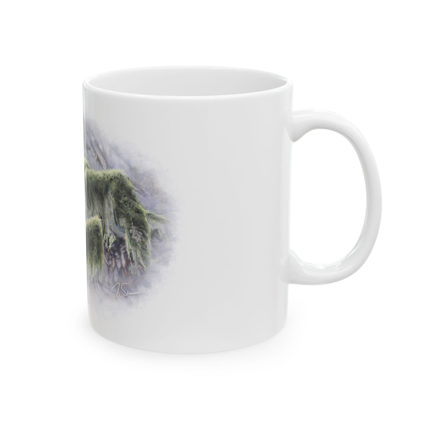 Owl in Mossy Forest Ceramic Mug — Mystical Woodland Coffee Cup (11oz/15oz)