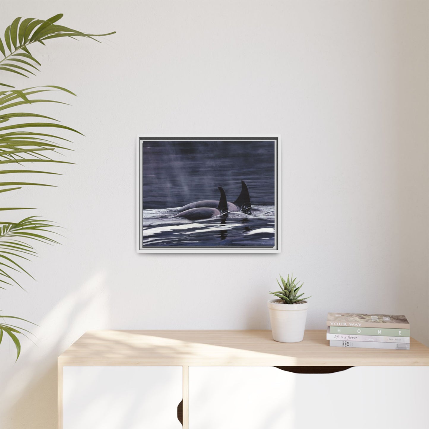 Orca Pod Matte Framed Canvas Print — Whale Ocean Photography Wall Art