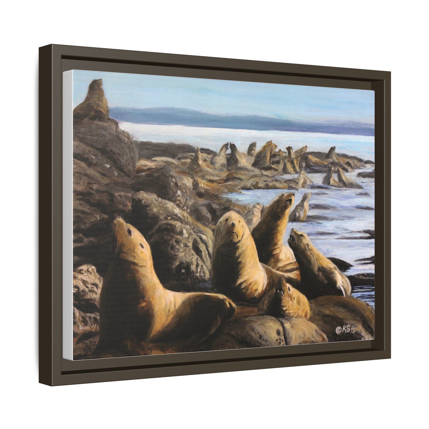 Framed Sea Lion Beach Canvas Print — Coastal Wildlife Wall Art
