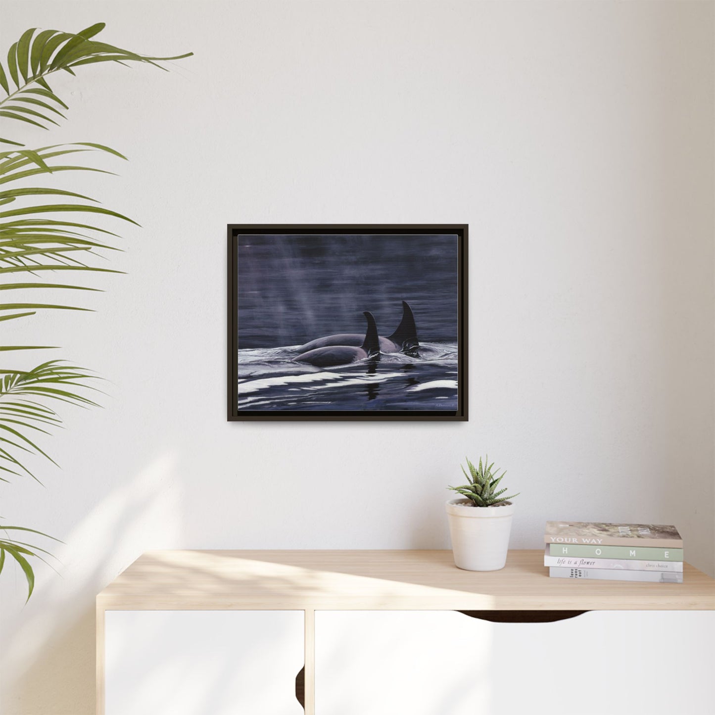 Orca Pod Matte Framed Canvas Print — Whale Ocean Photography Wall Art