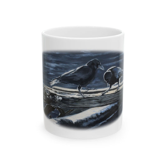 Seaside Crow Ceramic Mug – Coastal Bird Art Coffee Cup (11oz & 15oz)