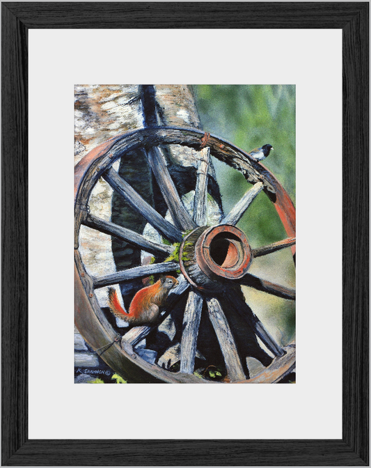 Neighbors - Old Wagon Wheel - 4 Framing Options - Ready to Hang. 8.5 " x 11' (Frame size)